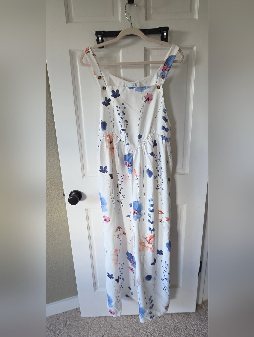 White Floral Jumpsuit with Blue & Pink Print